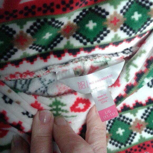 No Boundaries Fleece Christmas Leggings 11-13 Juniors red green Holiday - Picture 2 of 3